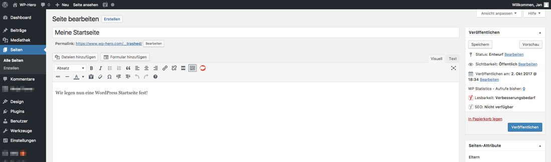 WordPress Startseite festlegen