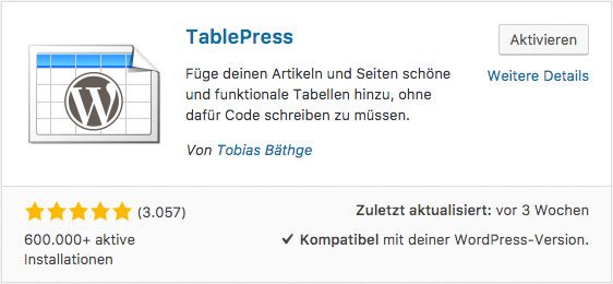 WordPress Tabellen erstellen TablePress