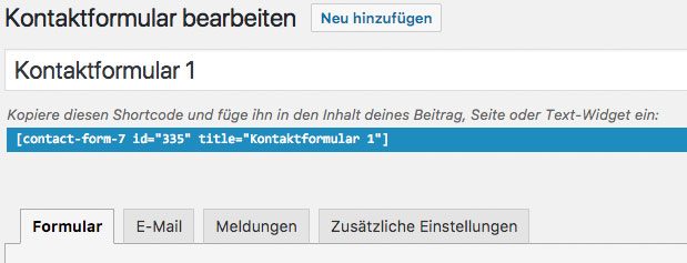Detailansicht des Contact Form 7 Formulars