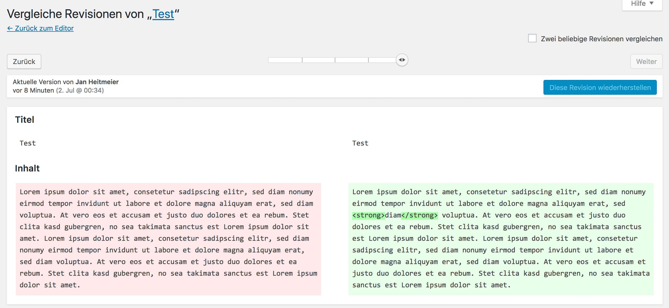 WordPress Revisionen vergleichen